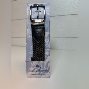 Tommy Bahama Black and gray Braided Reversible Belt with Silver Buckle L/XL